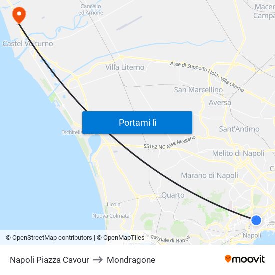 Napoli Piazza Cavour to Mondragone map