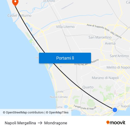 Napoli Mergellina to Mondragone map