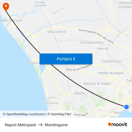 Napoli Metropark to Mondragone map
