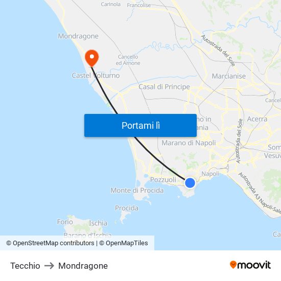 Tecchio to Mondragone map