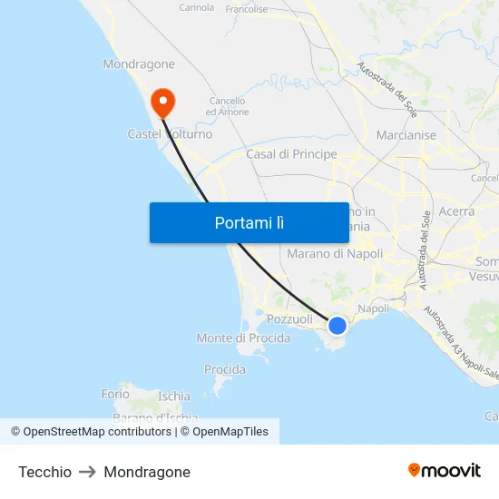 Tecchio to Mondragone map
