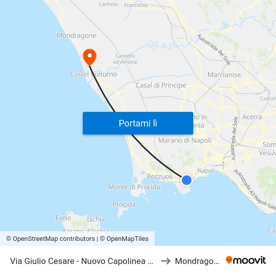 Napoli - Tecchio/Giulio Cesare to Mondragone map