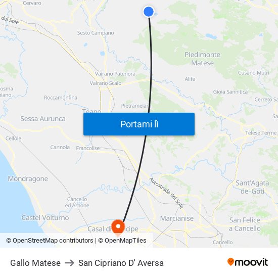 Gallo Matese to San Cipriano D' Aversa map