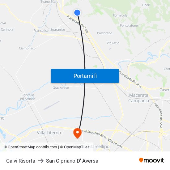 Calvi Risorta to San Cipriano D' Aversa map