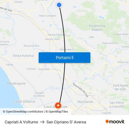 Capriati A Volturno to San Cipriano D' Aversa map