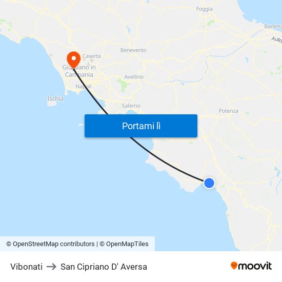 Vibonati to San Cipriano D' Aversa map