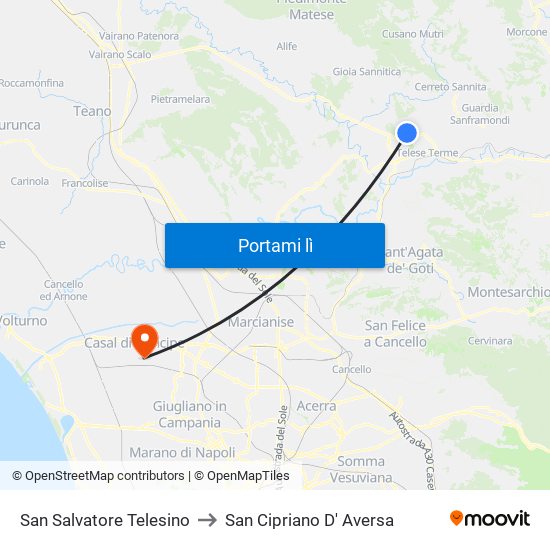 San Salvatore Telesino to San Cipriano D' Aversa map