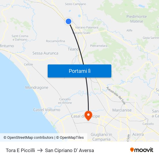 Tora E Piccilli to San Cipriano D' Aversa map