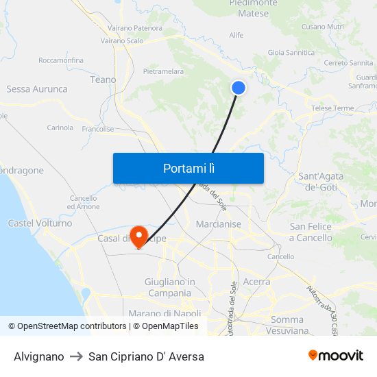 Alvignano to San Cipriano D' Aversa map