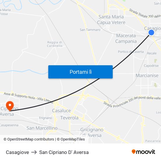 Casagiove to San Cipriano D' Aversa map