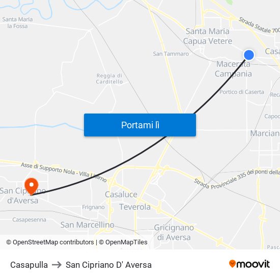 Casapulla to San Cipriano D' Aversa map