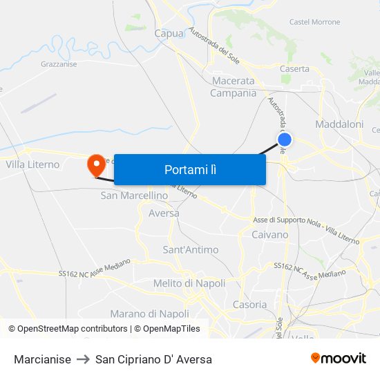 Marcianise to San Cipriano D' Aversa map