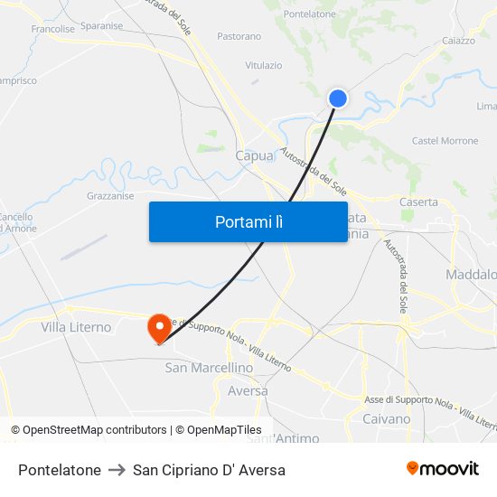 Pontelatone to San Cipriano D' Aversa map