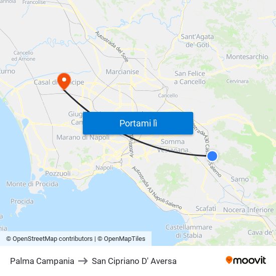 Palma Campania to San Cipriano D' Aversa map