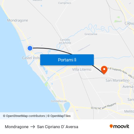 Mondragone to San Cipriano D' Aversa map