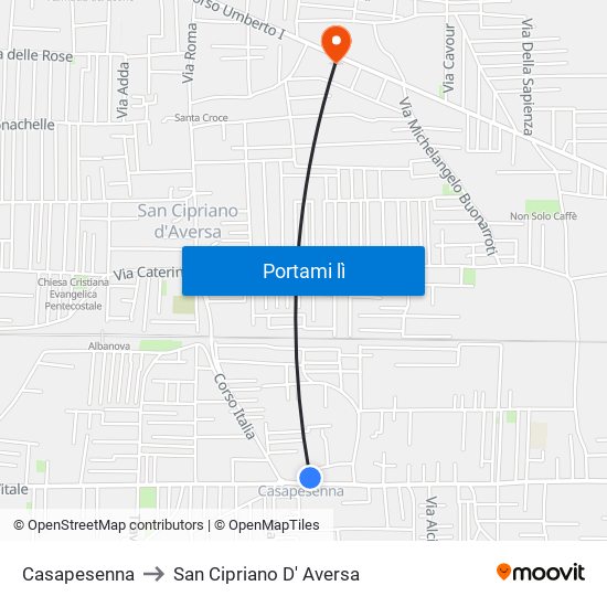 Casapesenna to San Cipriano D' Aversa map