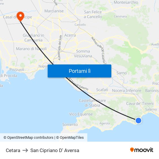 Cetara to San Cipriano D' Aversa map