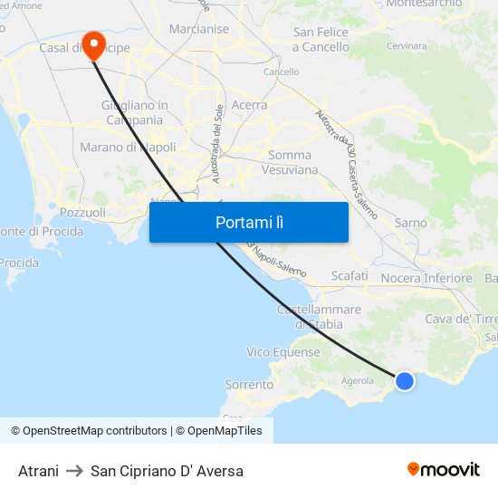 Atrani to San Cipriano D' Aversa map