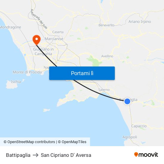 Battipaglia to San Cipriano D' Aversa map