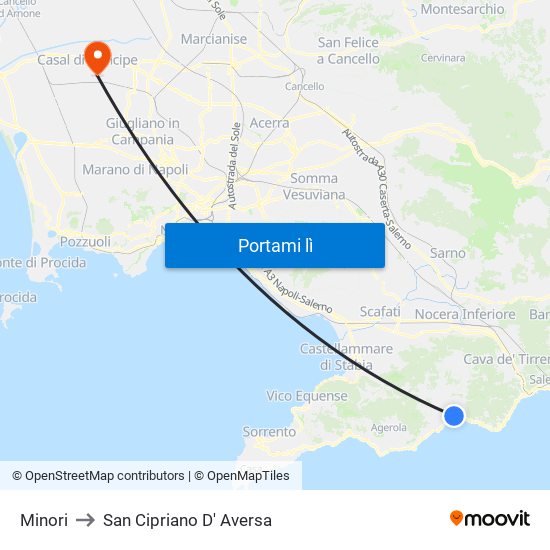 Minori to San Cipriano D' Aversa map