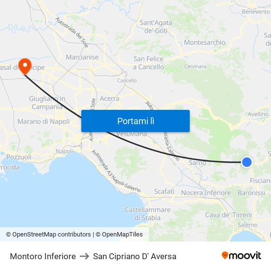 Montoro Inferiore to San Cipriano D' Aversa map
