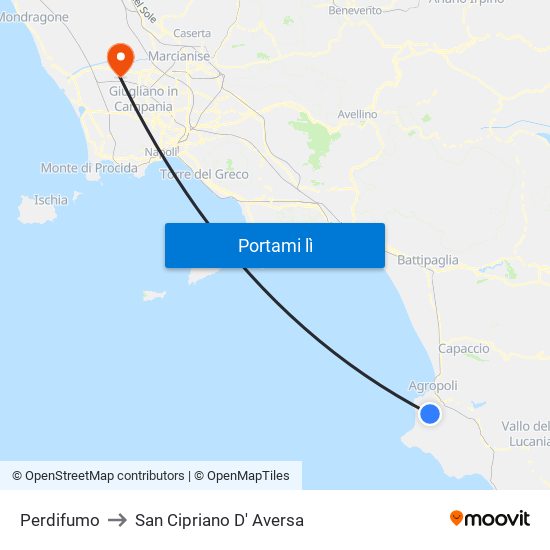 Perdifumo to San Cipriano D' Aversa map