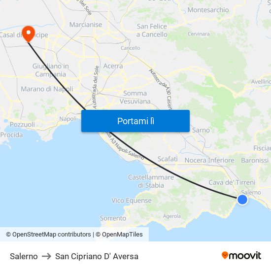 Salerno to San Cipriano D' Aversa map