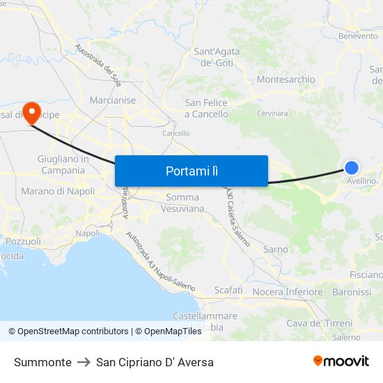 Summonte to San Cipriano D' Aversa map