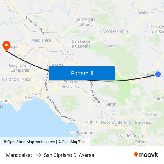 Manocalzati to San Cipriano D' Aversa map