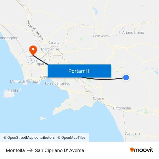 Montella to San Cipriano D' Aversa map