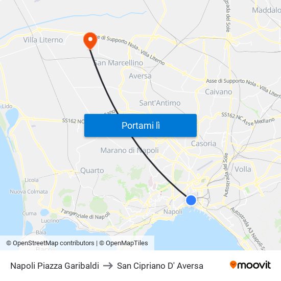 Napoli Piazza Garibaldi to San Cipriano D' Aversa map