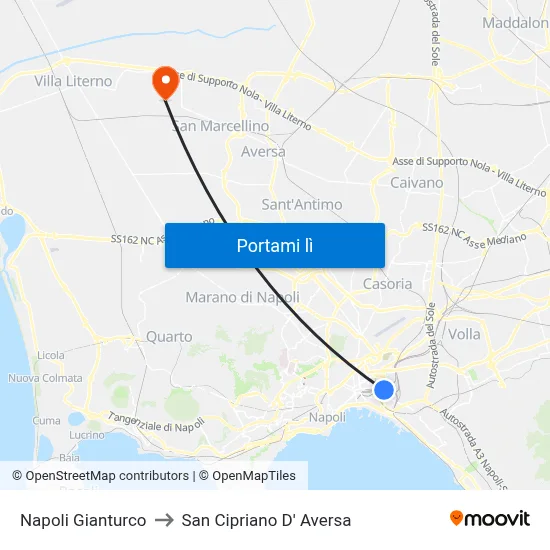 Napoli Gianturco to San Cipriano D' Aversa map