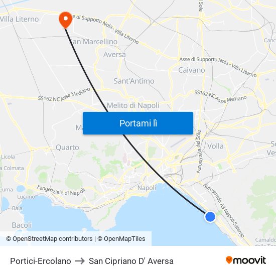 Portici-Ercolano to San Cipriano D' Aversa map