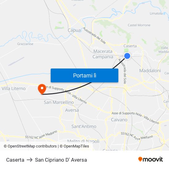 Caserta to San Cipriano D' Aversa map