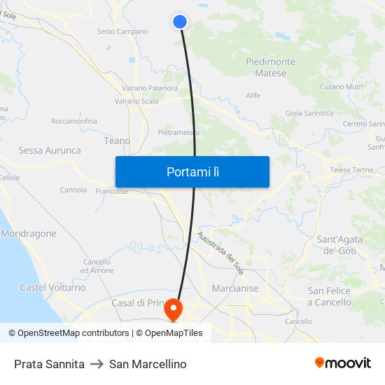 Prata Sannita to San Marcellino map