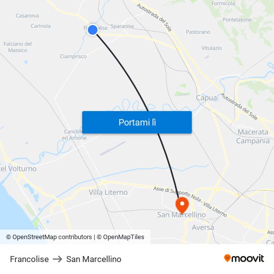 Francolise to San Marcellino map