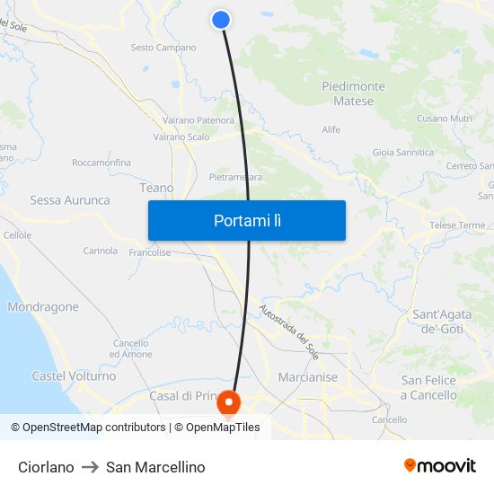 Ciorlano to San Marcellino map