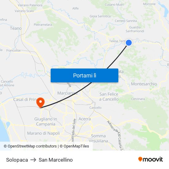 Solopaca to San Marcellino map