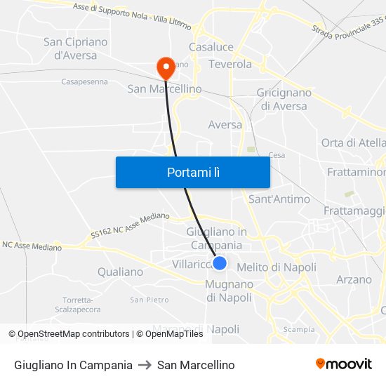 Giugliano In Campania to San Marcellino map