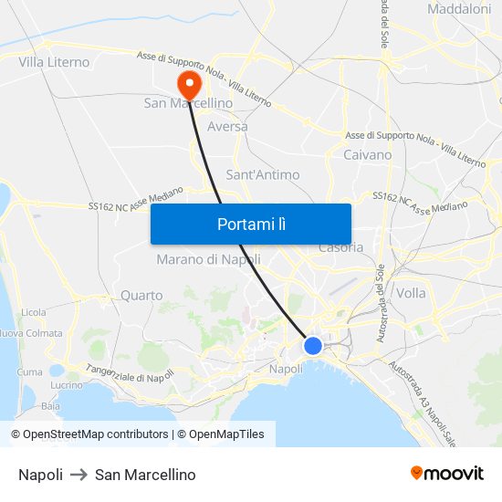 Napoli to San Marcellino map