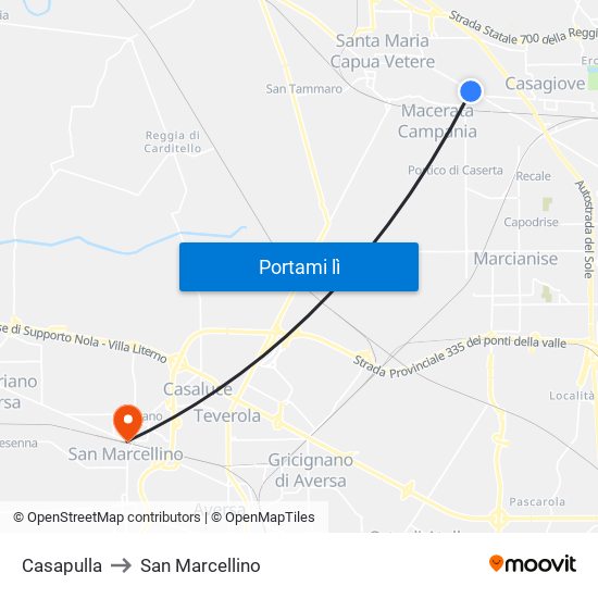 Casapulla to San Marcellino map