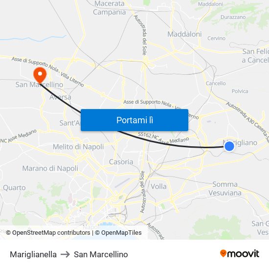 Mariglianella to San Marcellino map