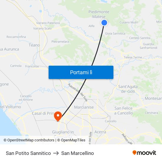 San Potito Sannitico to San Marcellino map