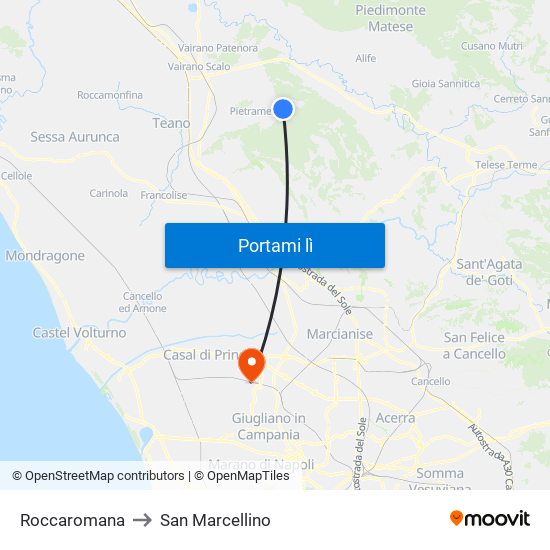 Roccaromana to San Marcellino map