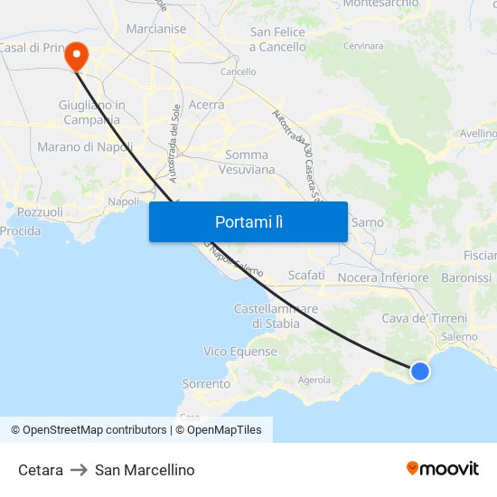 Cetara to San Marcellino map