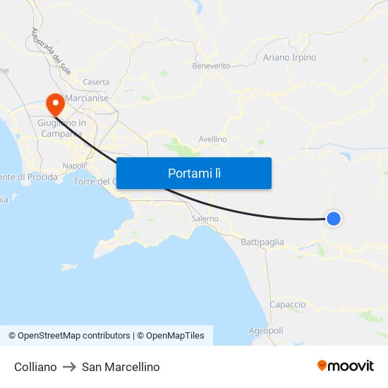 Colliano to San Marcellino map