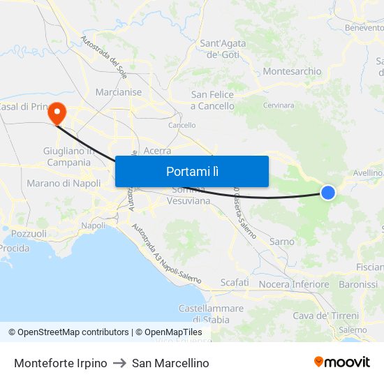 Monteforte Irpino to San Marcellino map