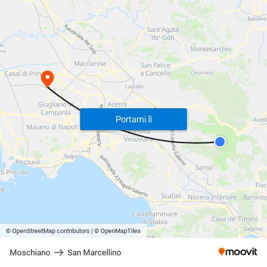 Moschiano to San Marcellino map