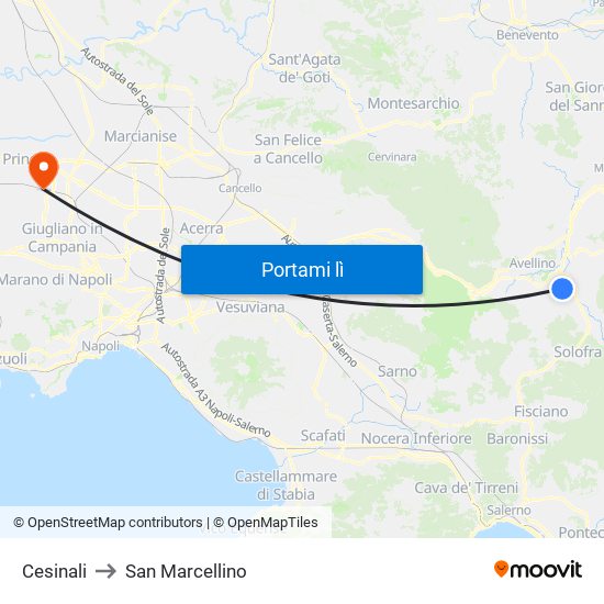 Cesinali to San Marcellino map