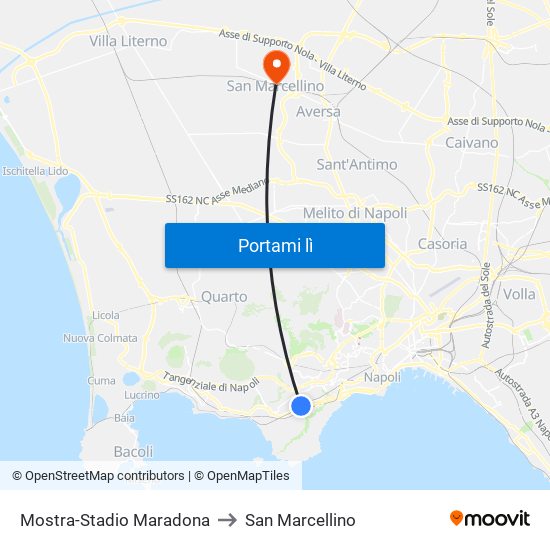 Mostra-Stadio Maradona to San Marcellino map